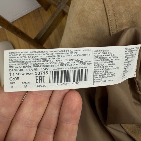 MANGO Genuine Suede Leather Tan Camel Stud Front Belt Loops Lined Mini Skirt S - Picture 9 of 9